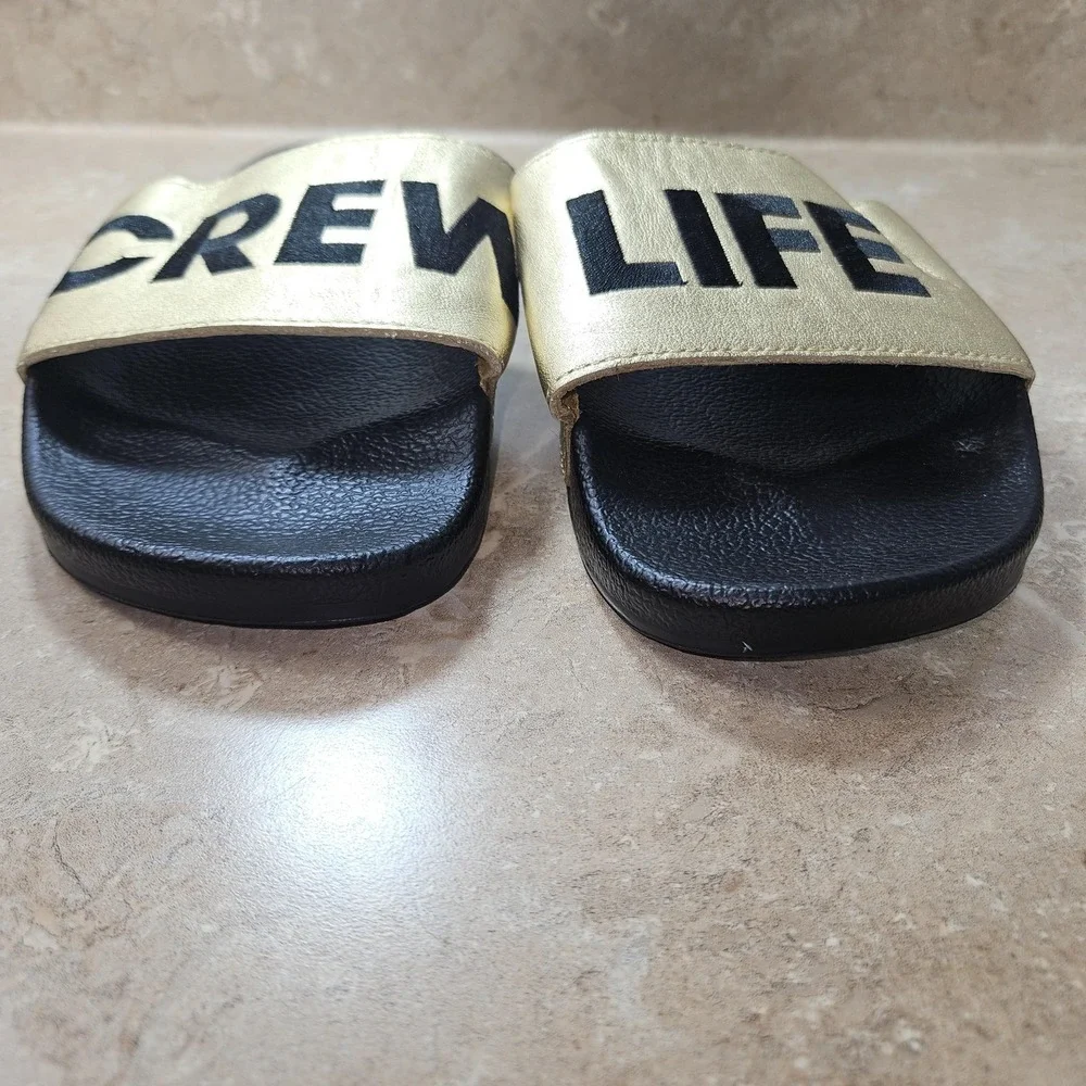 Crew Life Sandals Men 8 Women 10 Black Gold Metallic Slide Pool Slip On Beachy